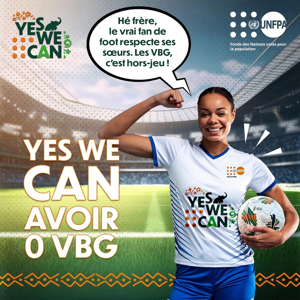 One of the messages addressed to young people, using language from the soccer universe and youth vocabulary to raise awareness on GBV | Credit: UNFPA Côte d’Ivoire 2024