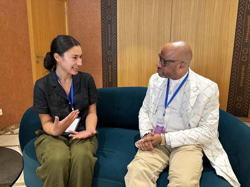 Saru Duckworth, an intern at WCARO, mentors Professor Jacques Emima, Head of Population Data and Policy unit at UNFPA WCARO