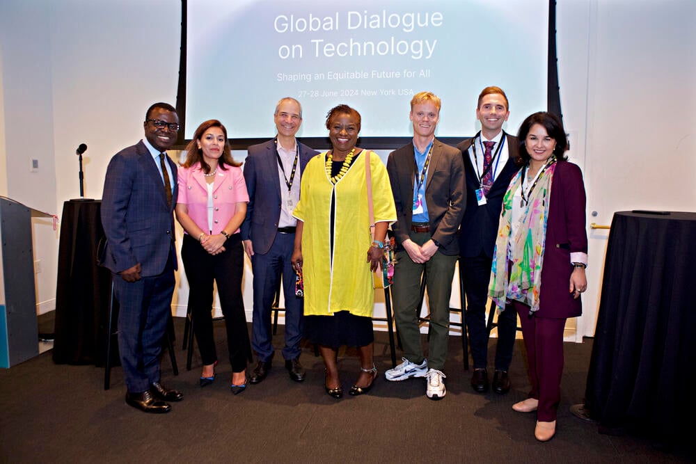 UNFPA Executive Director Dr. Natalia Kanem attends a session at the ICPD30 Global Dialogue on Technology joined by Gaurica Chacko, Alexander D’allesandro, Sakarias Eriksson, Howard Friedman, and Nigina Muntean among others