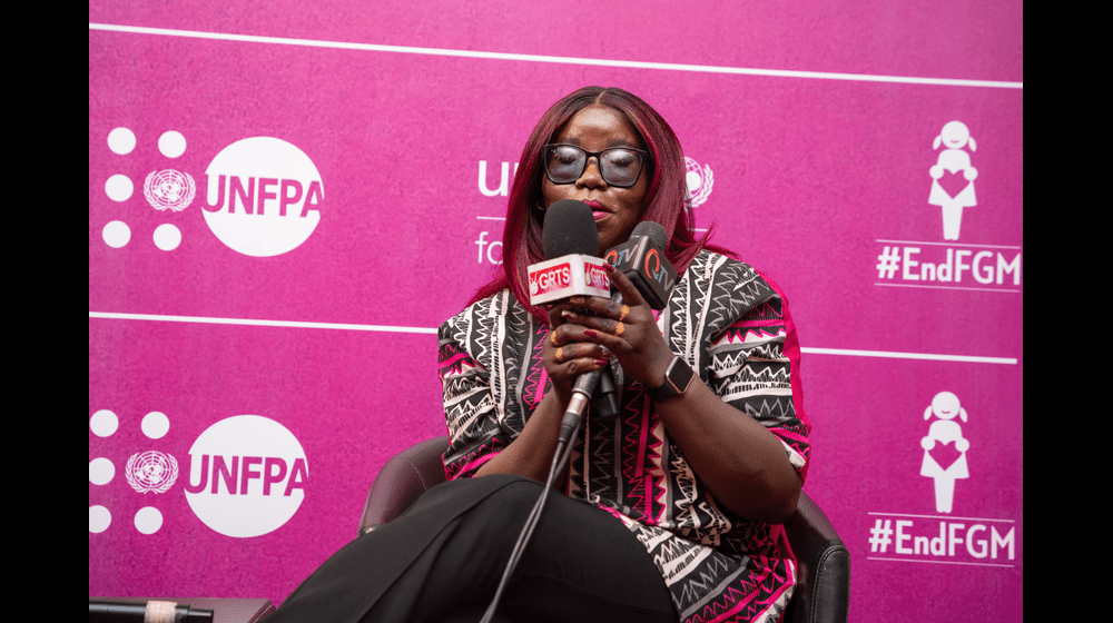 Sainey M Ceesay, FGM survivor speaking at the National FGM Conference in The Gambia in February 2024
