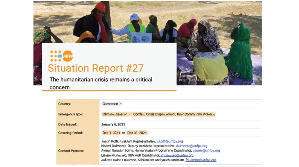 UNFPA Cameroon Situation Report #27 - January 2025: The humanitarian crisis remains a critical concern