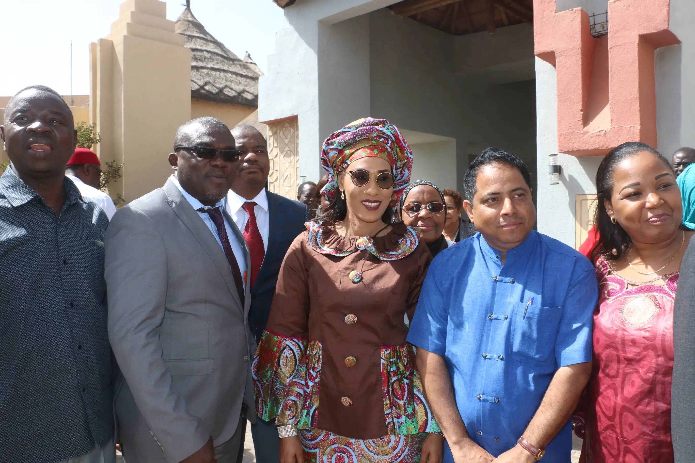 The First Lady of The Gambia Mrs Fatoumatta Barrow with Mr Sosthene DOUGROU, Regional TS Health System Strengthening/ Maternal Health Focal Point, ECOWAS, WAHO,  USAID and EngenderHealth representatives.