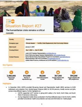 UNFPA Cameroon Situation Report #27 - January 2025: The humanitarian crisis remains a critical concern