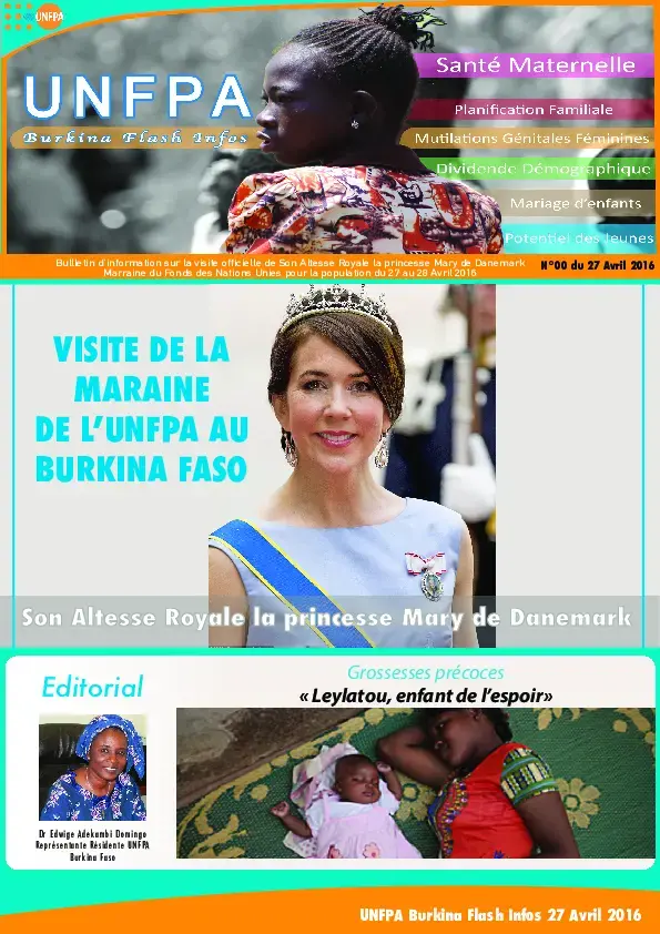 Princesse Mary du Danemark/Marraine de UNFPA au Burkina Faso - Newsletter 00 