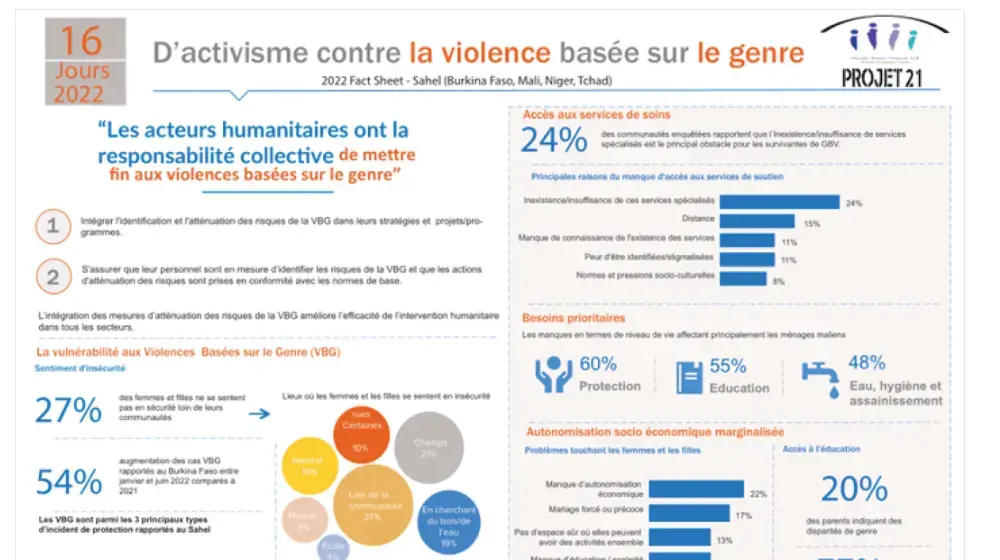 16 jours d’activisme contre la violence basée sur le genre - 2022 Fact Sheet - Sahel (Burkina Faso, Mali, Niger, Tchad)